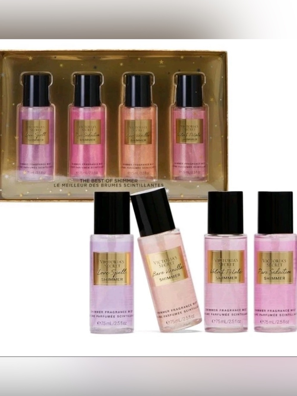 New! Victoria's Secret Shimmer Fragrance Set Pure Seduction, Velvet Petals, Love